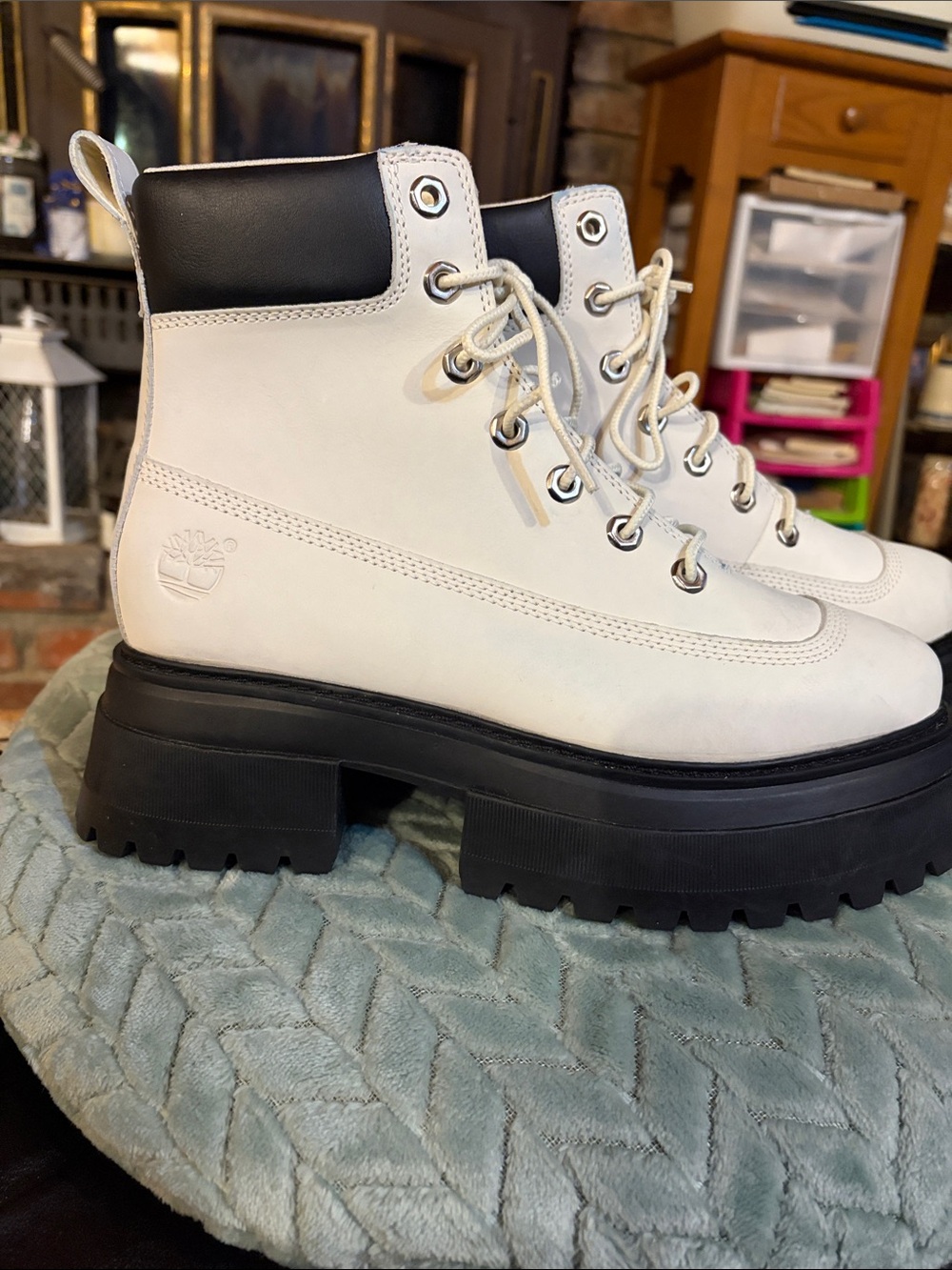 Timberland Women's White Platform Lace-Up Boots